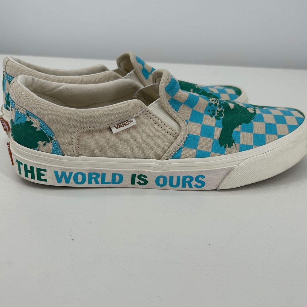 Vans Classic Slip-On Eco Theory World Map Checkerboard Mens 8.5 Womens 10 - Picture 6 of 9
